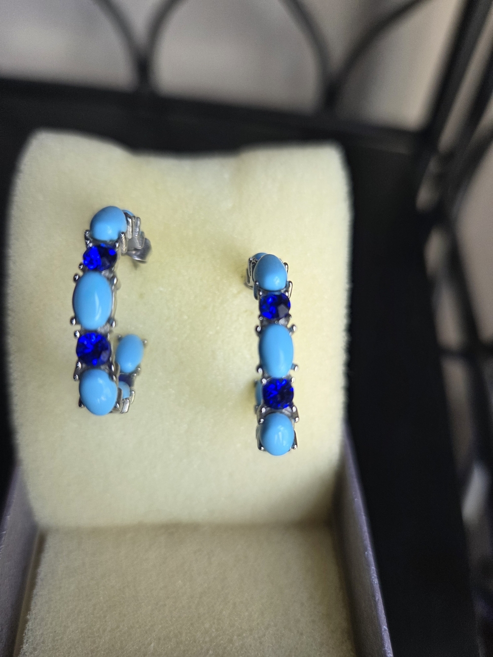 Sleeping Beauty Turquoise Cabachon Hoop Earrings - Women's Jewelry